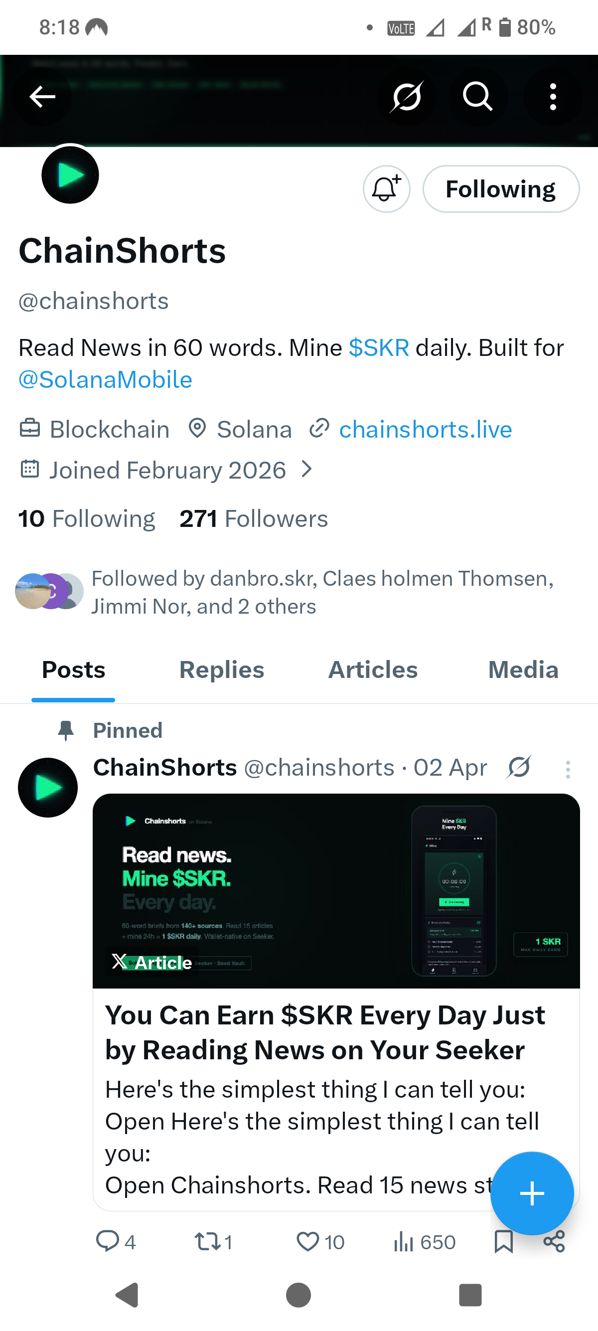 $Read crypto news on @chainshorts. Use my code and get 5 SKR. I earn 15 SKR after your first lottery ticket plus fee share from future ticket buys.
Code: 314BBD2A
https://chainshorts.live/r/314BBD2A$
